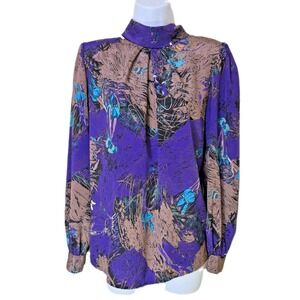 Vtg 1980s Nature Fairy Butterfly Moth‎ Whimsy Blouse Bedford Fair Satin Size 8